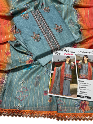 Zimal Emboidered & Printed Airjet Lawn Unstitched 3 Pcs Suit For Women-BE3002/BR14901