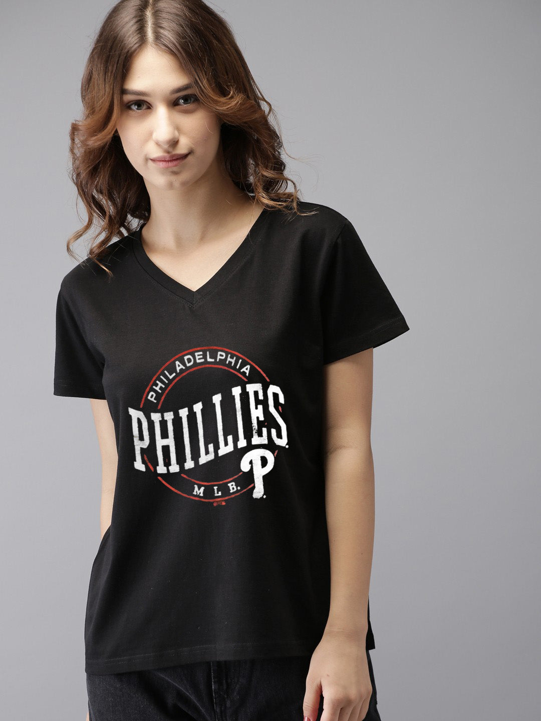 47 V Neck T Shirt For Women-Black-SP3064