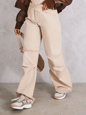 Lightweight Parachute Oversized Shell Cargos Jogger For Ladies-Camel-SP3325