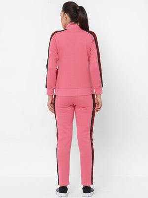 Louis Vicaci Fleece Zipper Tracksuit For Ladies-Pink with Black Stripe-SP239/BR367