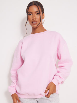 Prettylittlething Crew Neck Fleece Sweatshirt For Ladies-Pink-BE2757