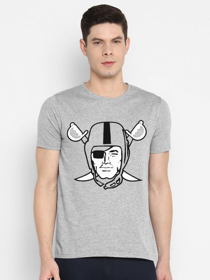47 Single Jersey Crew Neck Tee Shirt For Men-Grey Melange with Print-SP1964
