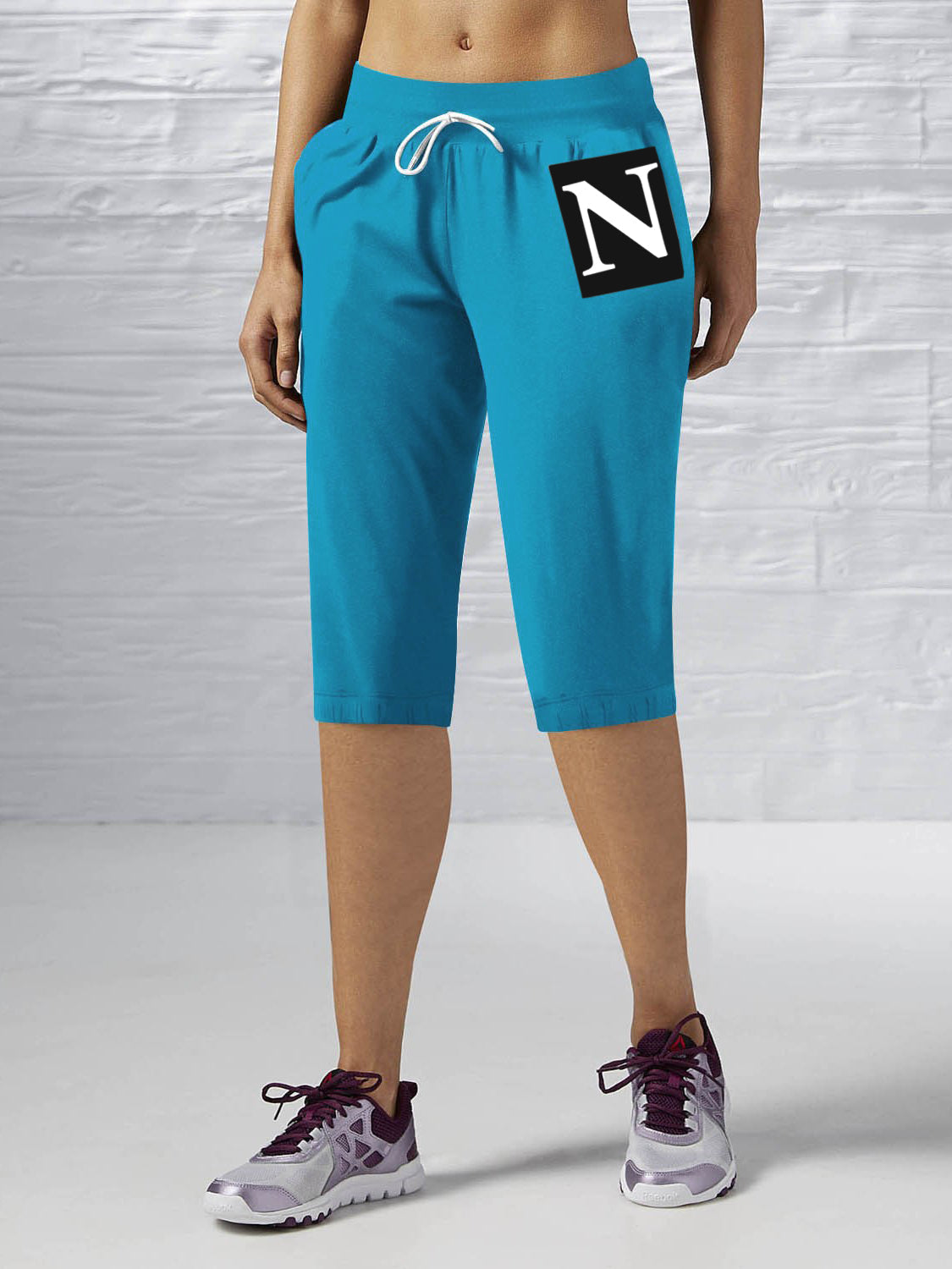 NK Fleece Gathering Bottom Capri For Ladies-Blue-BR158