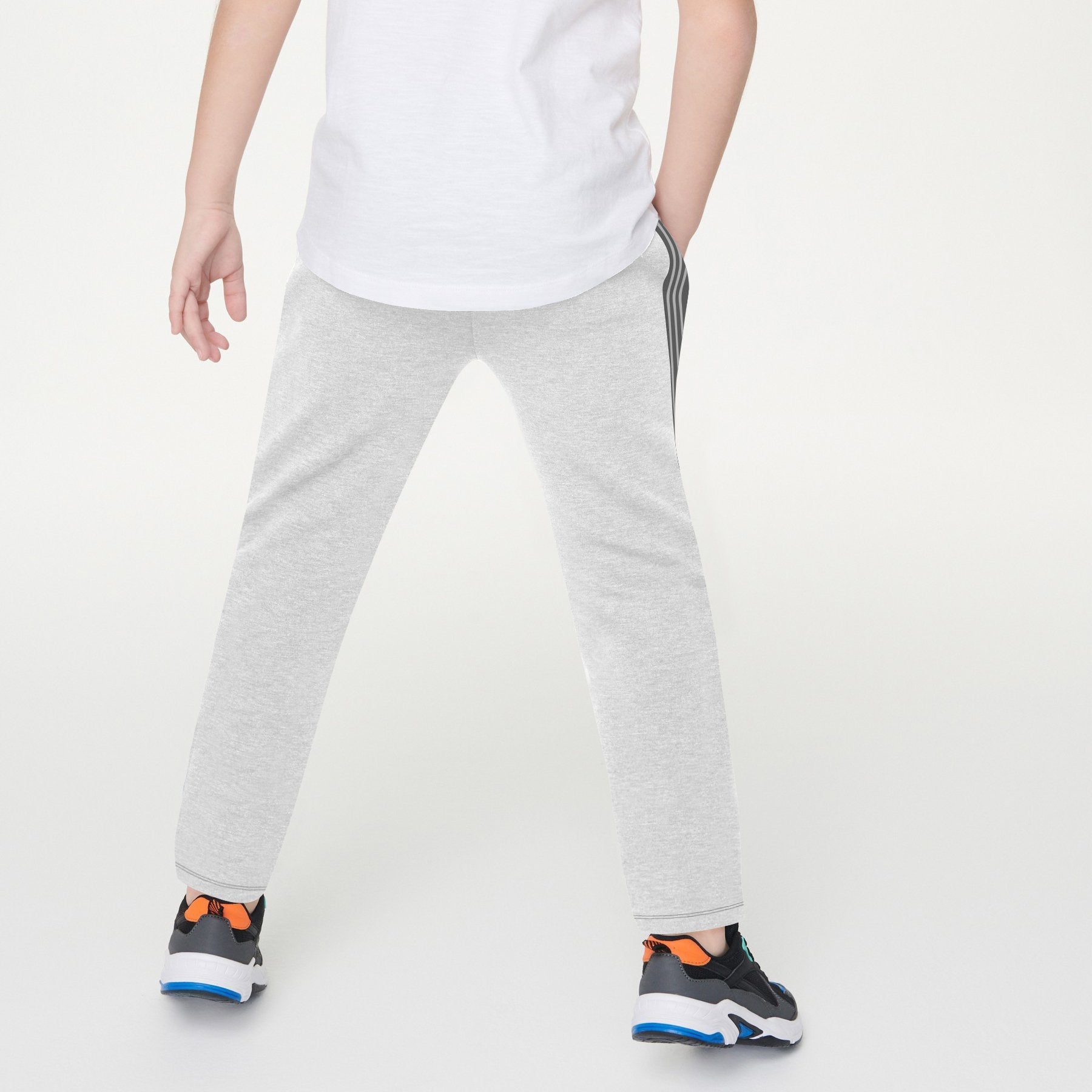 brandsego - Adidas Single Jersey Regular Jogger Trouser For Kids-Grey Melange With Stripes-BE8703