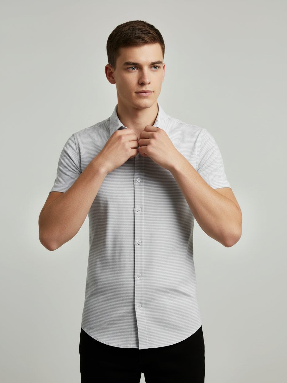 Louis Vicaci Slim Fit Summer Formal Casual Shirt For Men-Grey & White Striper-RT1967