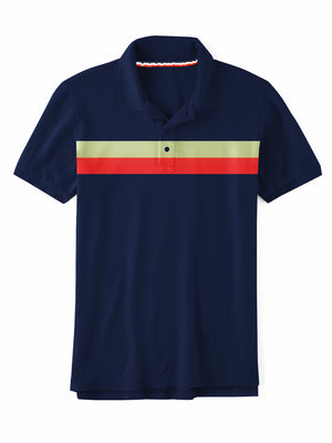 LV Half Sleeve Summer Polo Shirt For Men-Dark Navy With Multi Panel-RT286