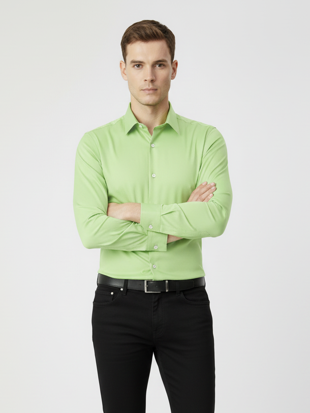 Rawgear 4 Side Lycra Slim Fit Long Sleeve Casual Shirt For Men-Lime Green-RG05
