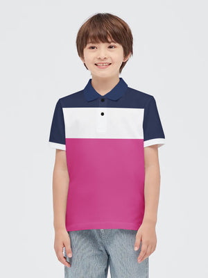 HB Summer P.Q Polo Shirt For Kids-Pink White & Dark Navy-SP1698