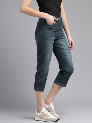 Tahiti Jeans Capri For Ladies-Navy Faded-SP2396