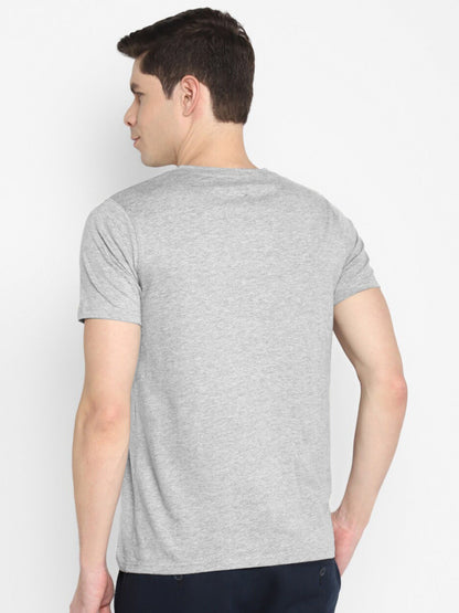47 Single Jersey Crew Neck Tee Shirt For Men-Grey Melange with Print-SP1964