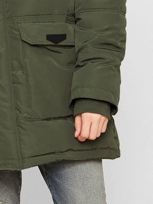 Premium Imported Parachute Long Puffer Jacket-Olive Green-BE367/BR1138