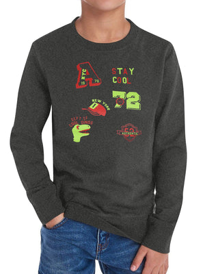 Baby Club Fleece Sweatshirt For Kids-Charcoal with Print-SP141