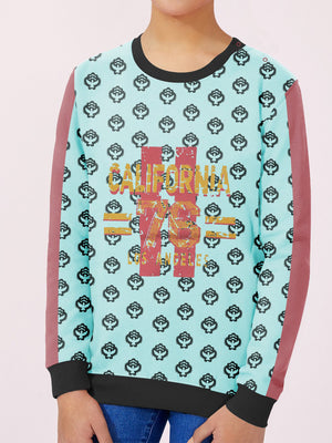 baby Club Fleece Sweatshirt For Kids-Light Sea Green with Allover Print-SP147