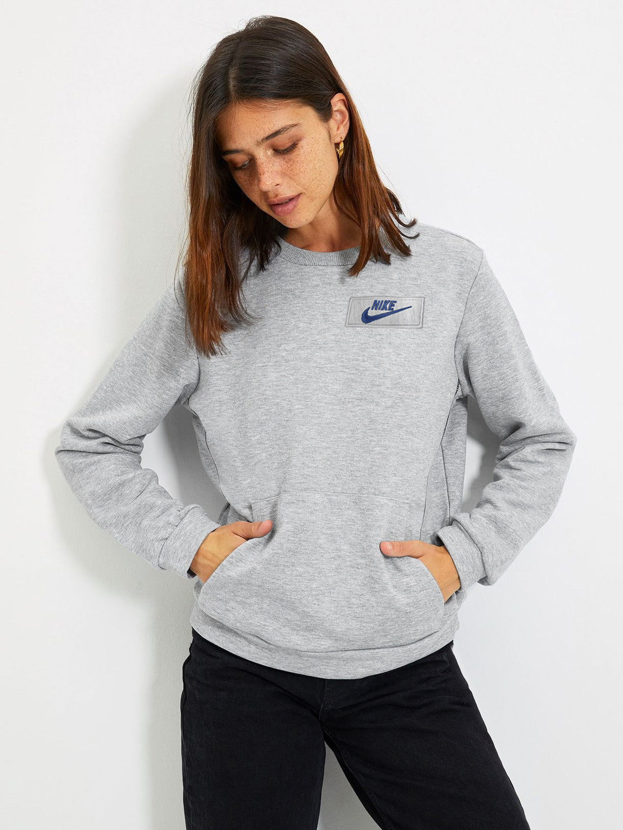 NK Fleece Crew Neck Sweatshirt For Ladies-Grey Melange-SP3370