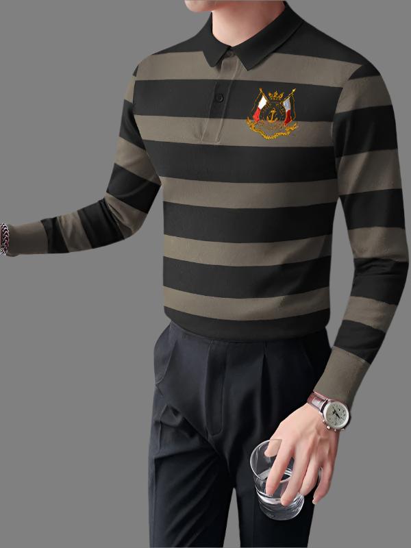 Long sleeve striped polo shirts hotsell