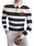 Louis Vicaci Long Sleeve Polo Shirt For Men-White & Navy Stripe-RT1867/BE53