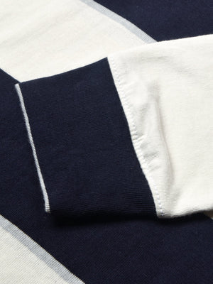 Louis Vicaci Long Sleeve Polo Shirt For Men-White & Navy Stripe-BE80