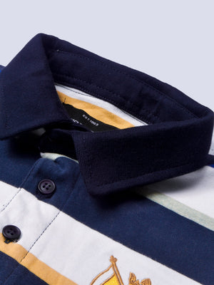 Louis Vicaci Long Sleeve Polo Shirt For Men-White & Navy Stripe-BE87