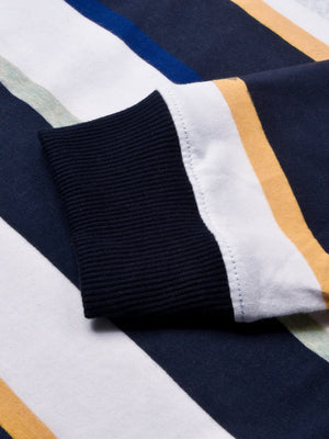 Louis Vicaci Long Sleeve Polo Shirt For Men-White & Navy Stripe-BE87