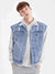 Sleeveless Plush Fur Denim Jeans Jacket For Men-Light Blue-BR206