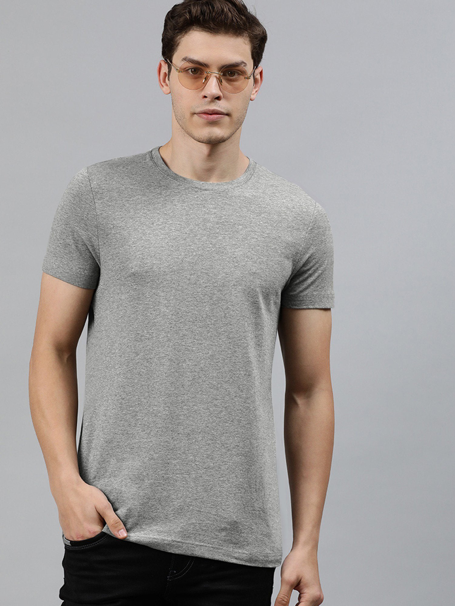 Beverly Hills Crew Neck Half Sleeve Tee Shirt For Men-Grey Melange-SP1834