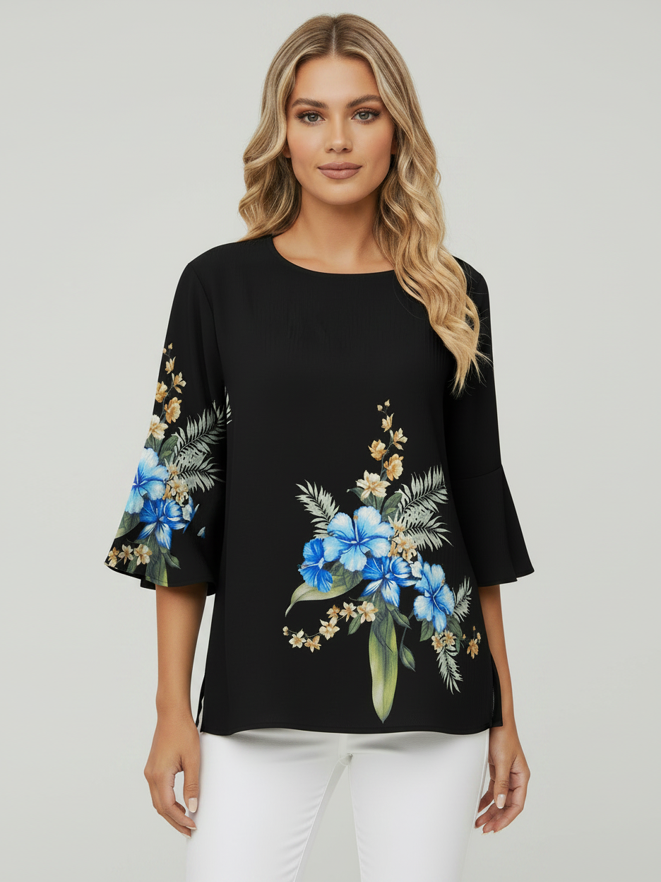 Louis Vicaci Butterfly Sleeve 4 Sided Lycra Top For Ladies-Black-RT2009