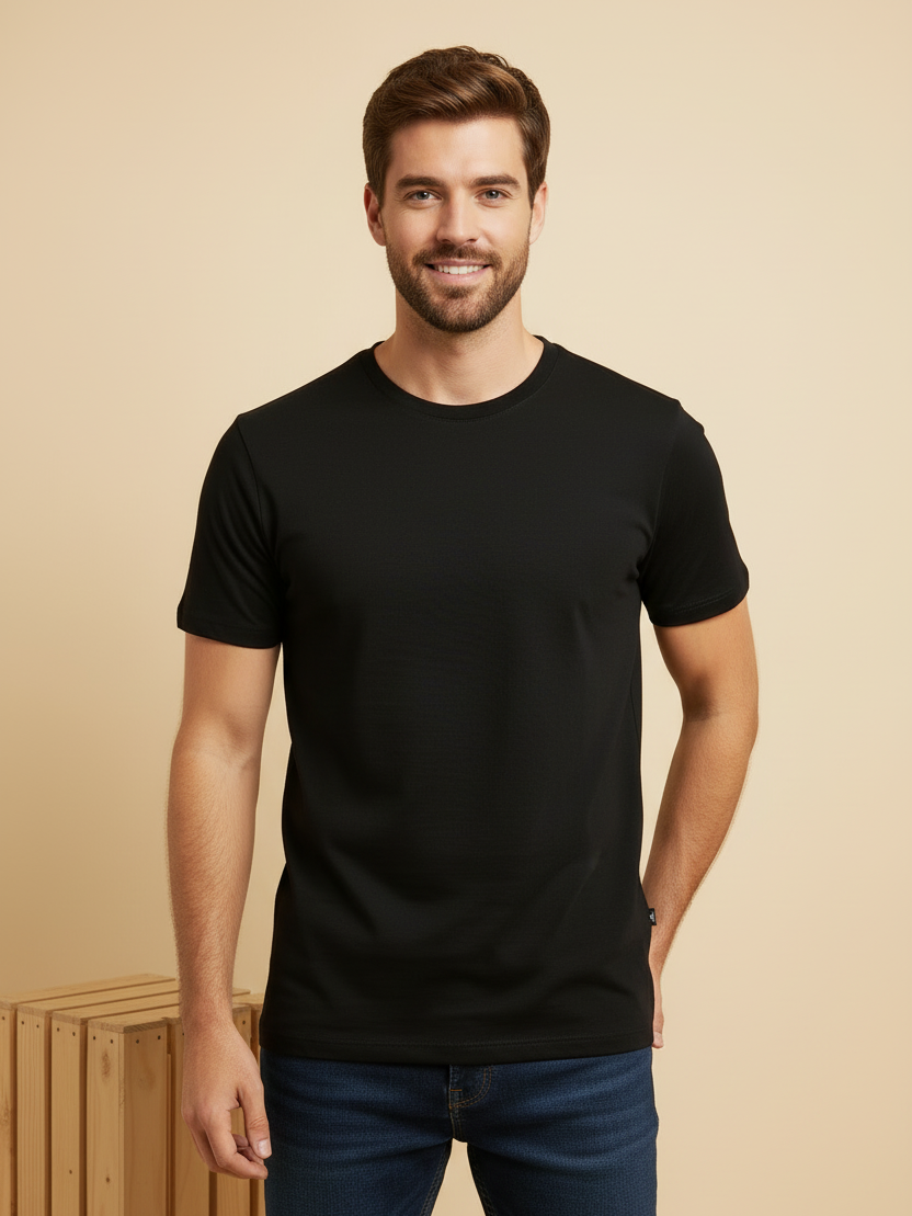 Louis Vicaci Summer Lycra T Shirt For Men-Black-BE1318/BR13561