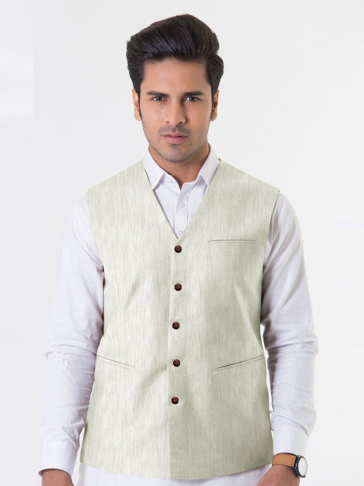 NXT Traditional Summer Waistcoat For Men-Off White Melange-SP2849