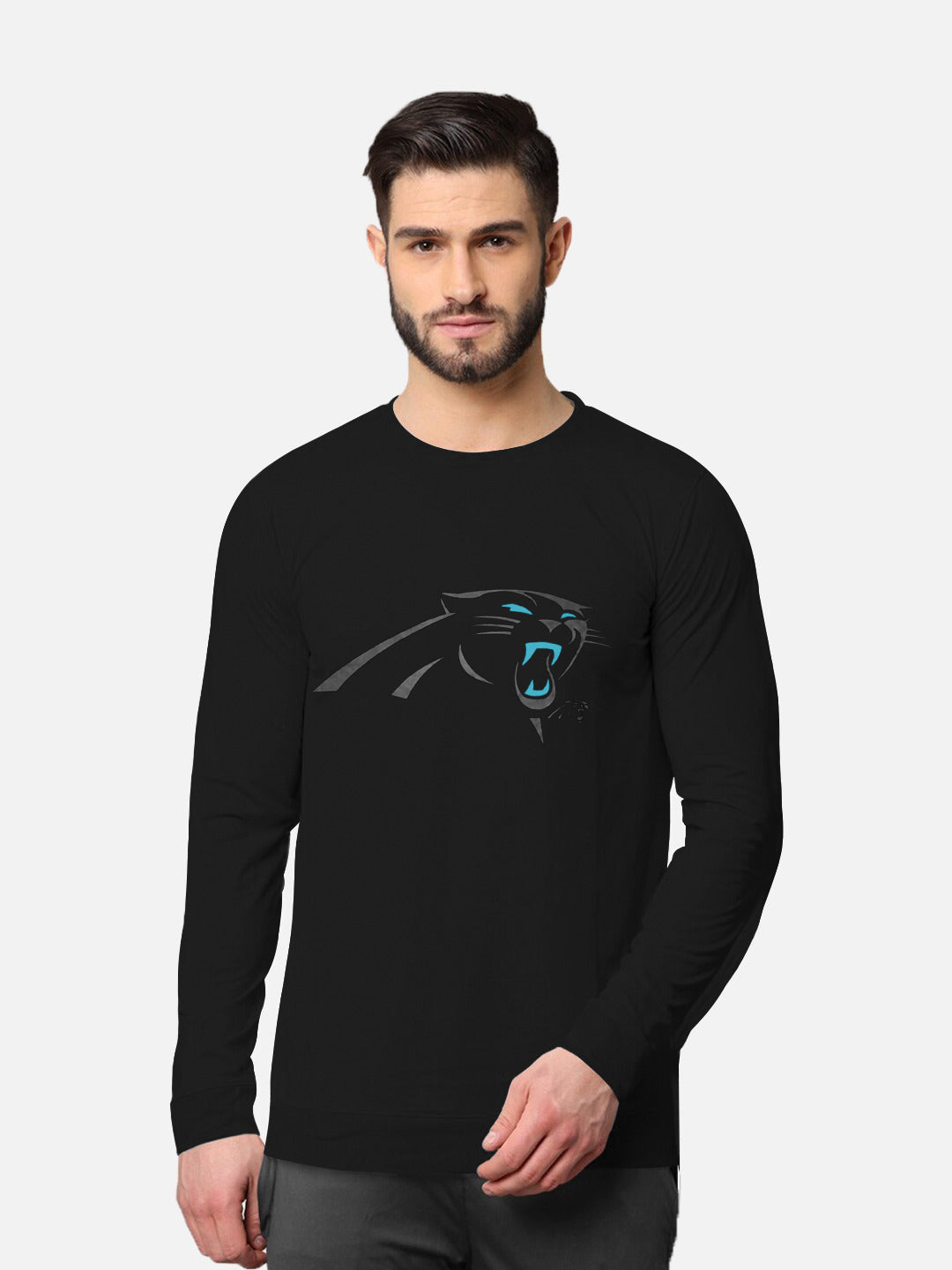 47 Single Jersey Crew Neck Long Sleeve Shirt For Men-Black with Print-SP2031
