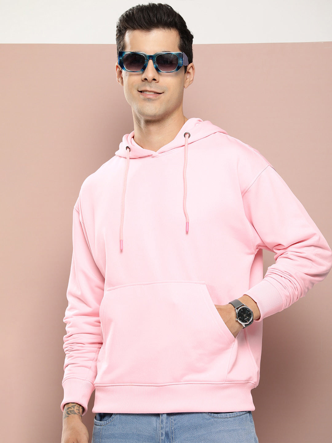 Boohoo Fleece Pullover Hoodie For Men-Pink-SP779