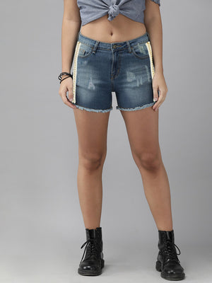 Amisu Denim Short For Ladies-Blue faded-SP2393