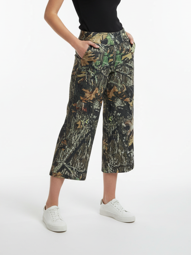 Stylish Single Jersey Flared Silhouette 3 Quarter Short For Women-Camouflage-NSK53