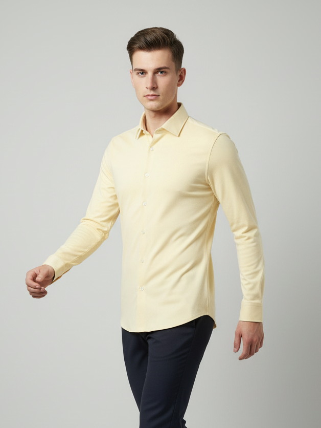 Louis Vicaci Super Stretchy Slim Fit Long Sleeve Summer Formal Casual Shirt For Men-Lime Yellow-BR13429