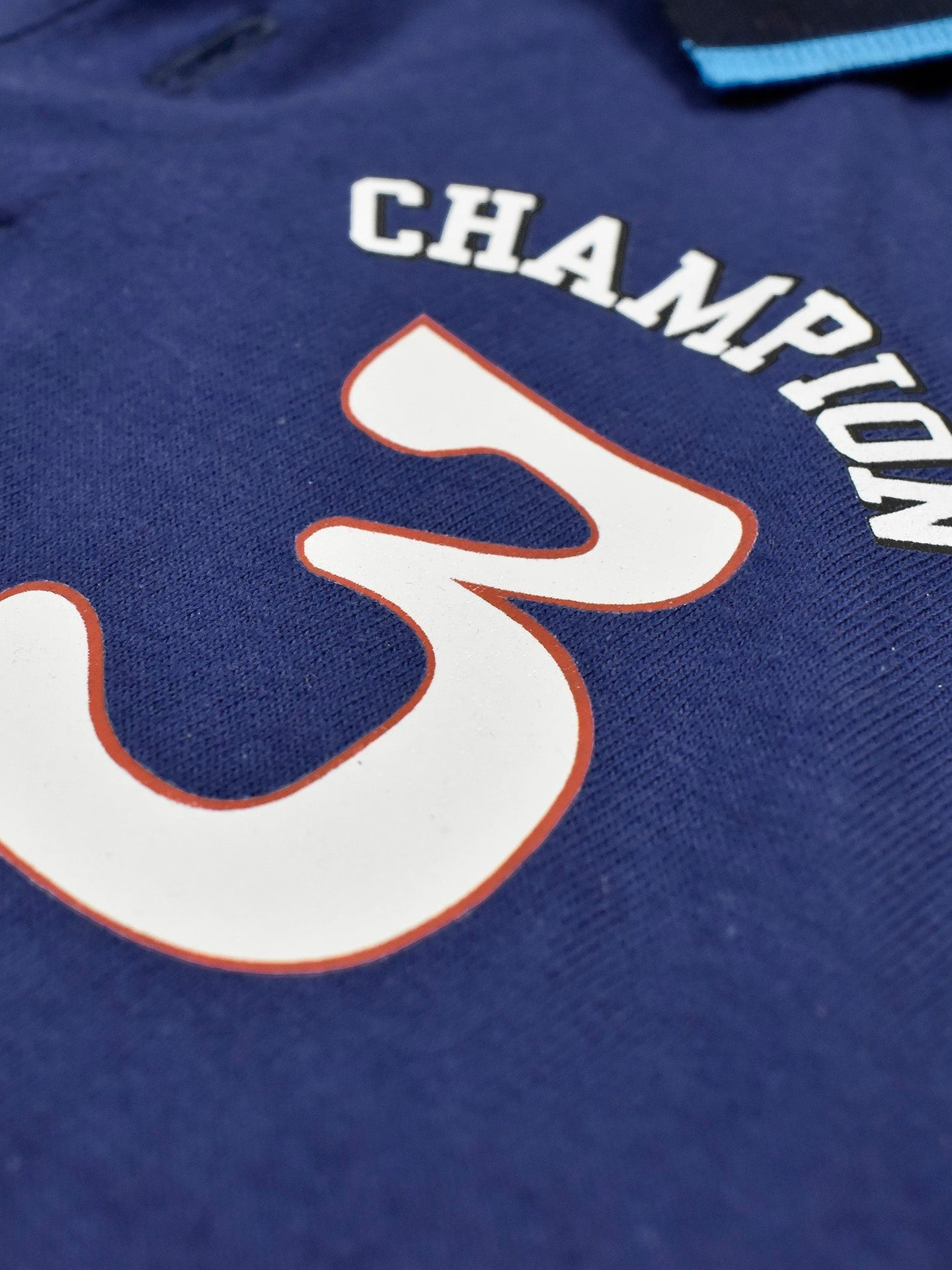 Champion Single Jersey Polo Shirt For Kids-White with Blue & Navy Panels-SP1699/RT2409