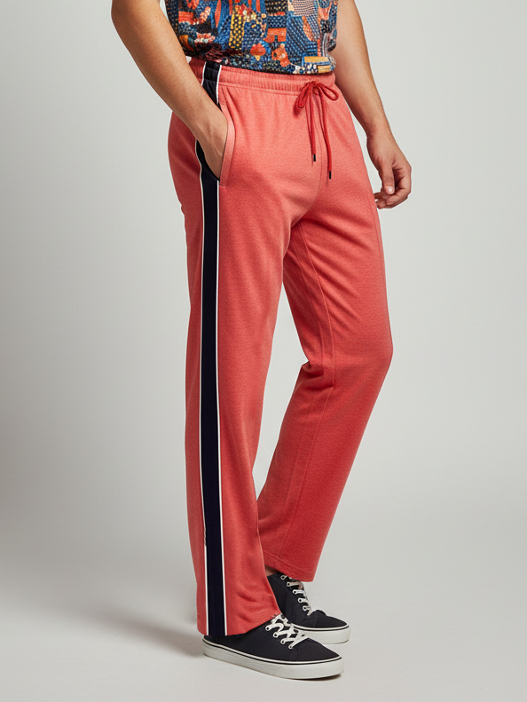 Stylish Regular Fit Single Jersey Summer Trouser For Men-Red Melange-NST04