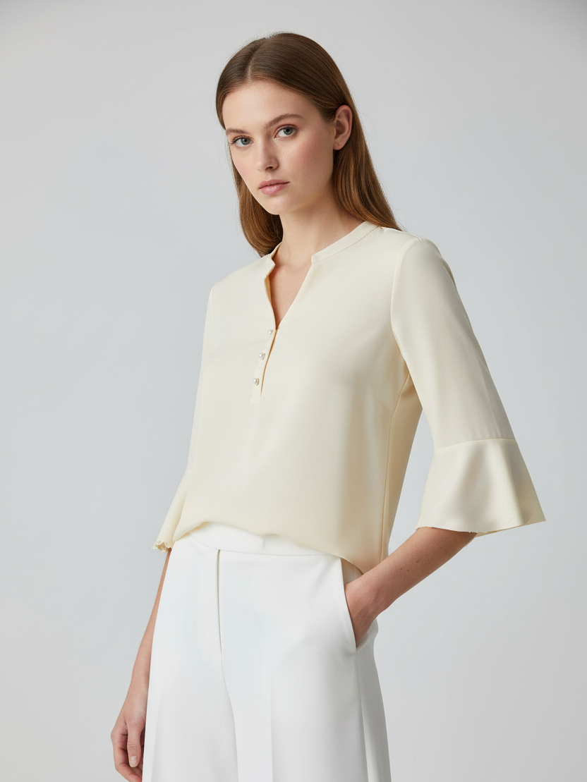 Louis Vicaci Butterfly Sleeve 4 Sided Lycra Ban Top For Ladies-Glitter Cream-BR718