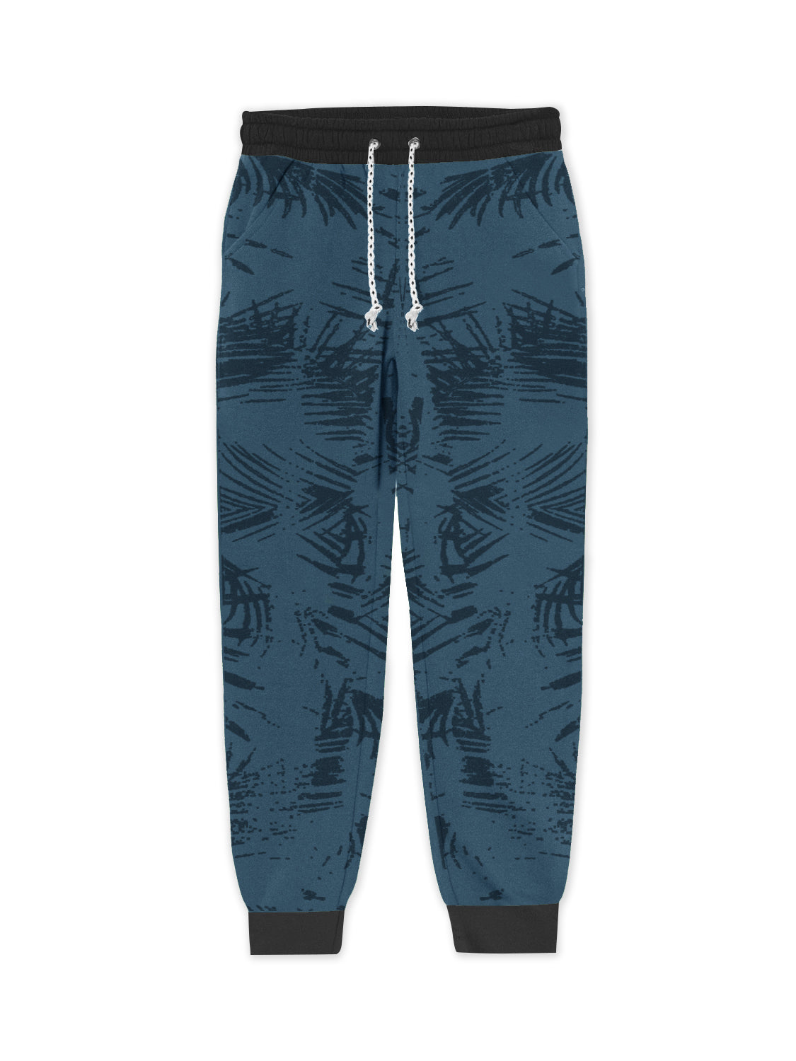 Red Pearl Terry Fleece Slim Fit Jogger Trouser For Kids-Navy With Floral Print-SP910