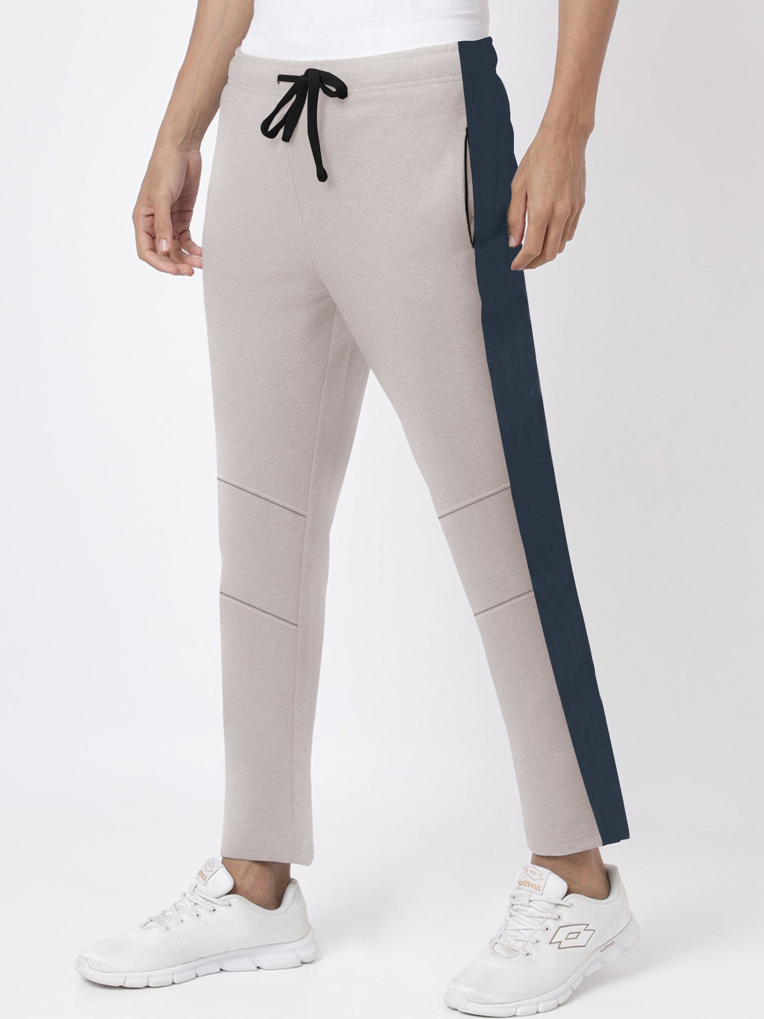 Summer Single Jersey Slim Fit Trouser For Men-Light Tea Pink With Navy Stripe-SP127/RT2098