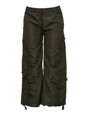 PLT Petite Toggle Detail Parachute Trouser For Ladies-Dark Olive-SP3338