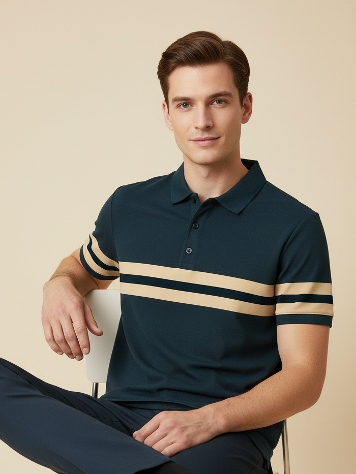 NXT Summer Polo Shirt For Men-Dark Navy With Light Yellow Strip-SP1442/RT2330
