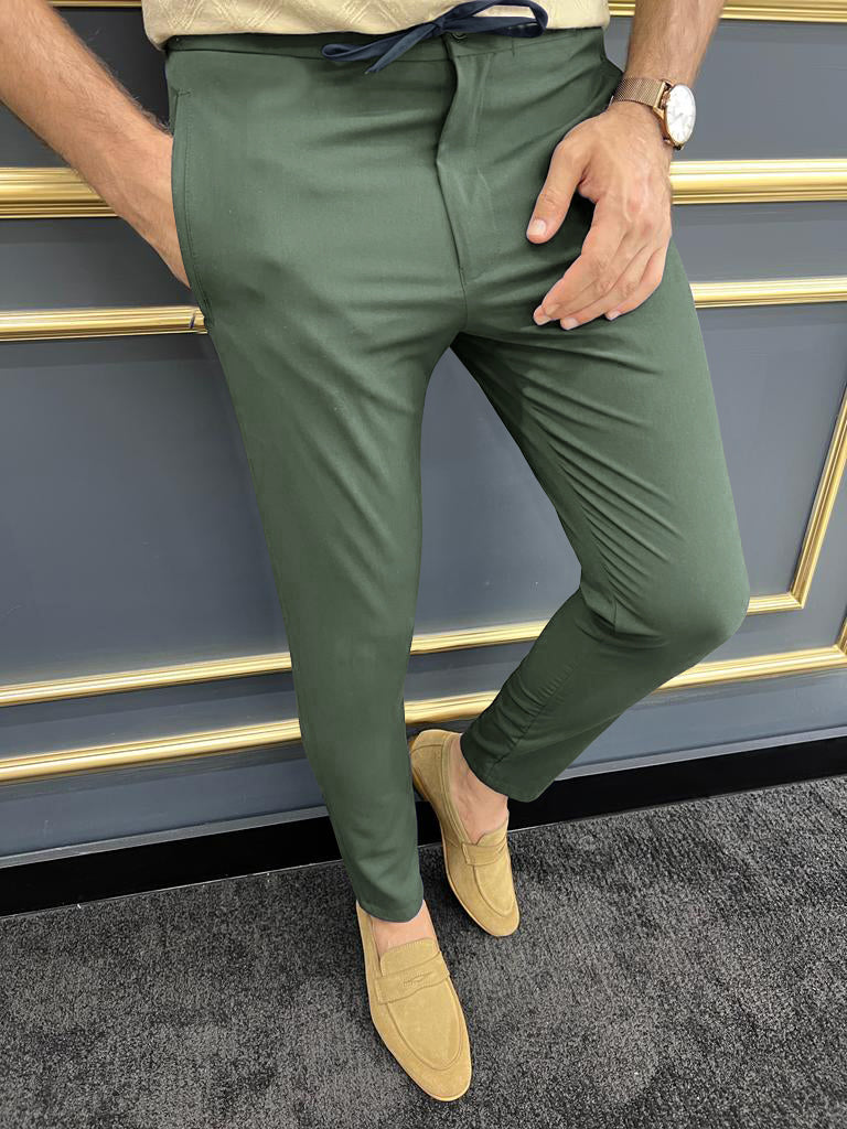 Louis Vicaci Slim Fit Lycra Trouser Pent For Men-Slate Green-SP2726