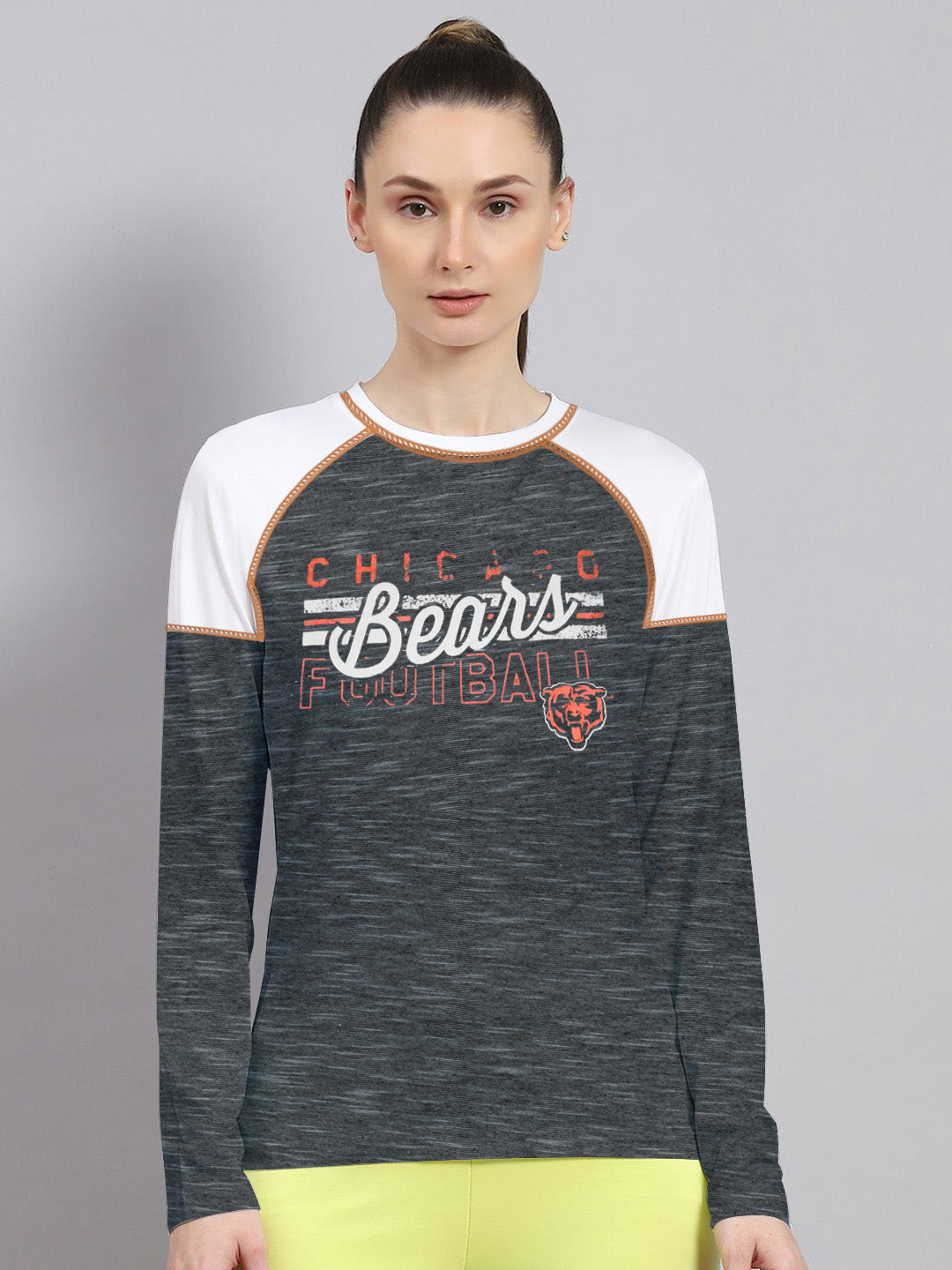 NFL Long Sleeve Crew Neck Tee Shirt For Ladies-Blue Melange & White-SP2026