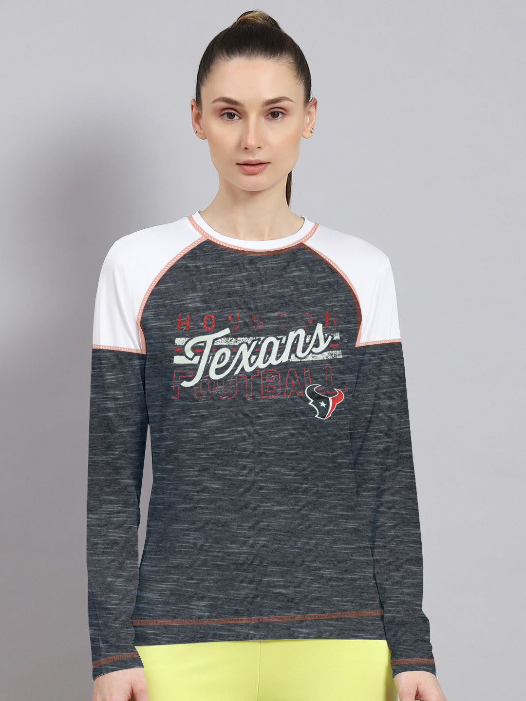 NFL Long Sleeve Crew Neck Tee Shirt For Ladies-Blue Melange & White-SP2037
