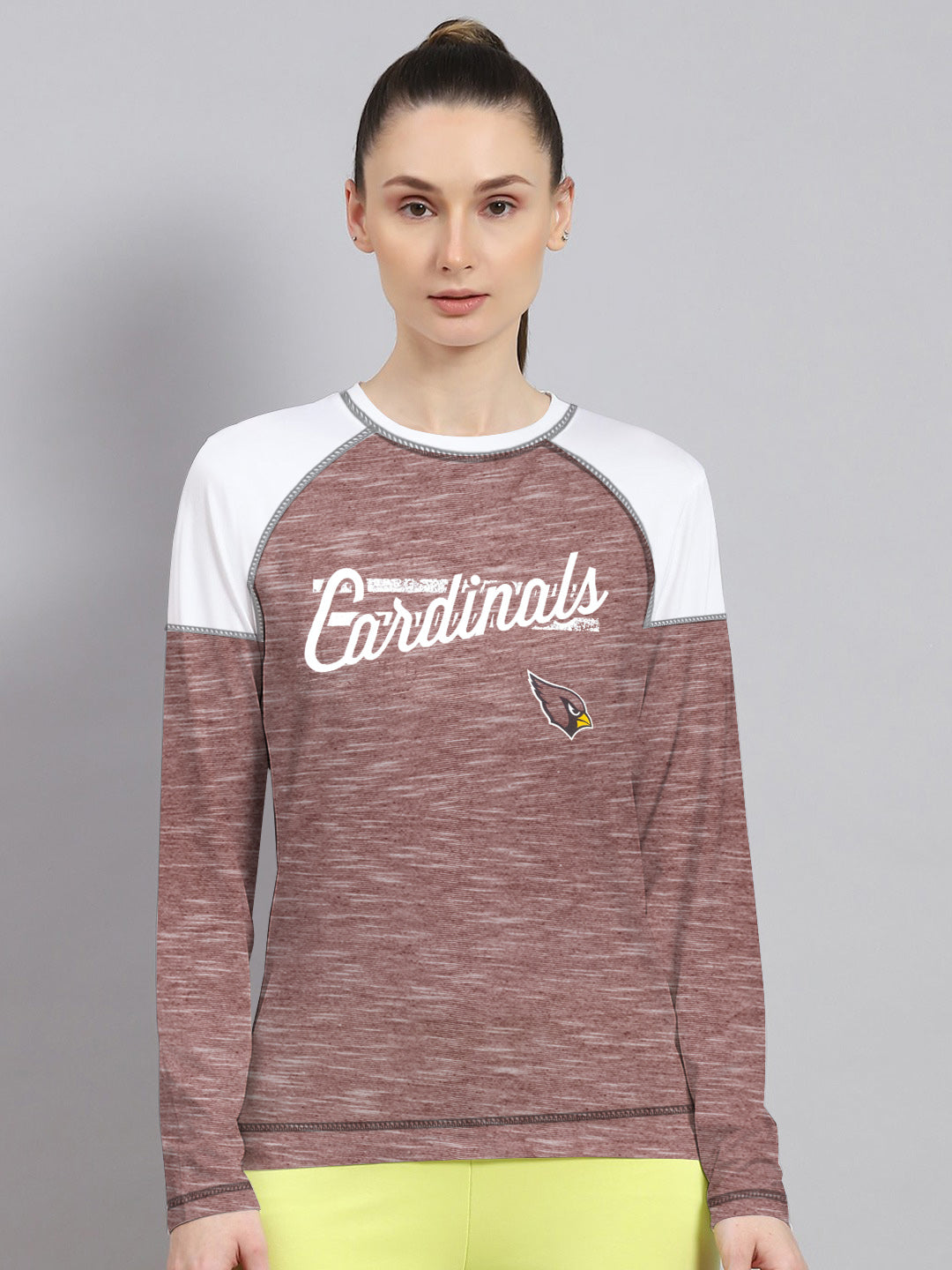 NFL Long Sleeve Crew Neck Tee Shirt For Ladies-Light Marron Melange & White-SP3138