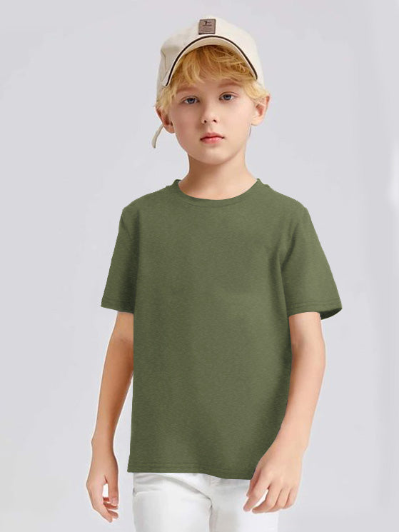 L.A.T Crew Neck Single Jersey Tee Shirt For Kids-Olive Melange-SP2092