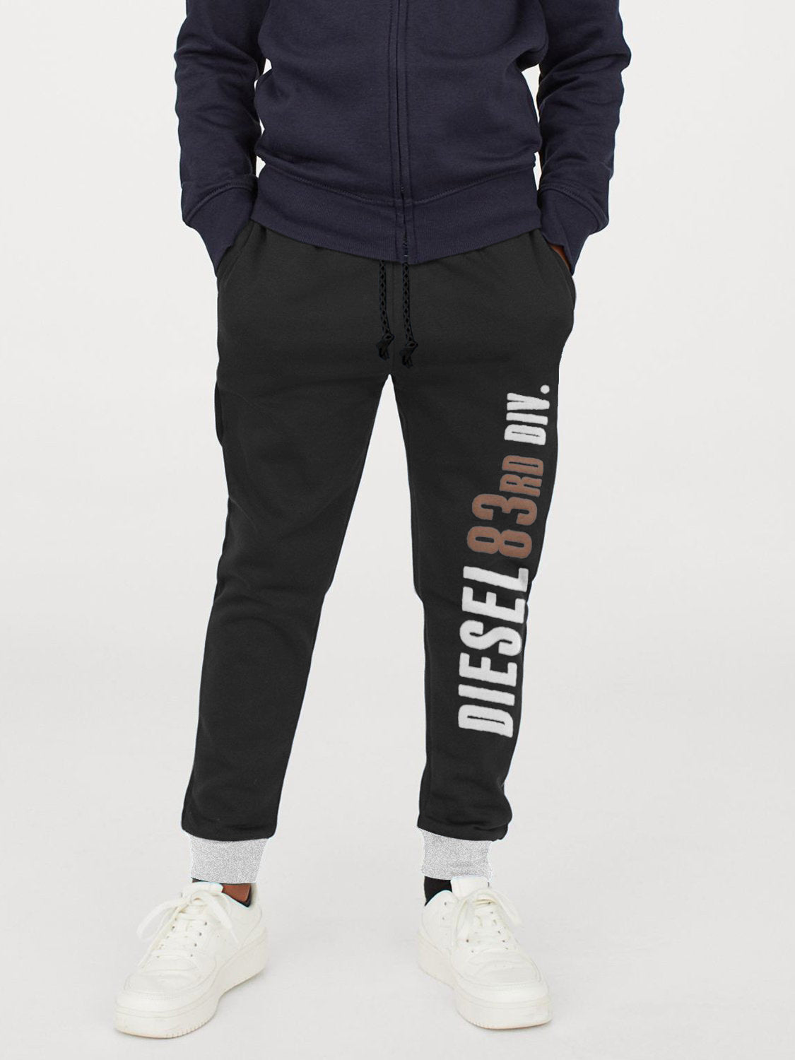 Diesel Terry Fleece Slim Fit Jogger Trouser For Kids-Black & Grey-SP885/Rt2169