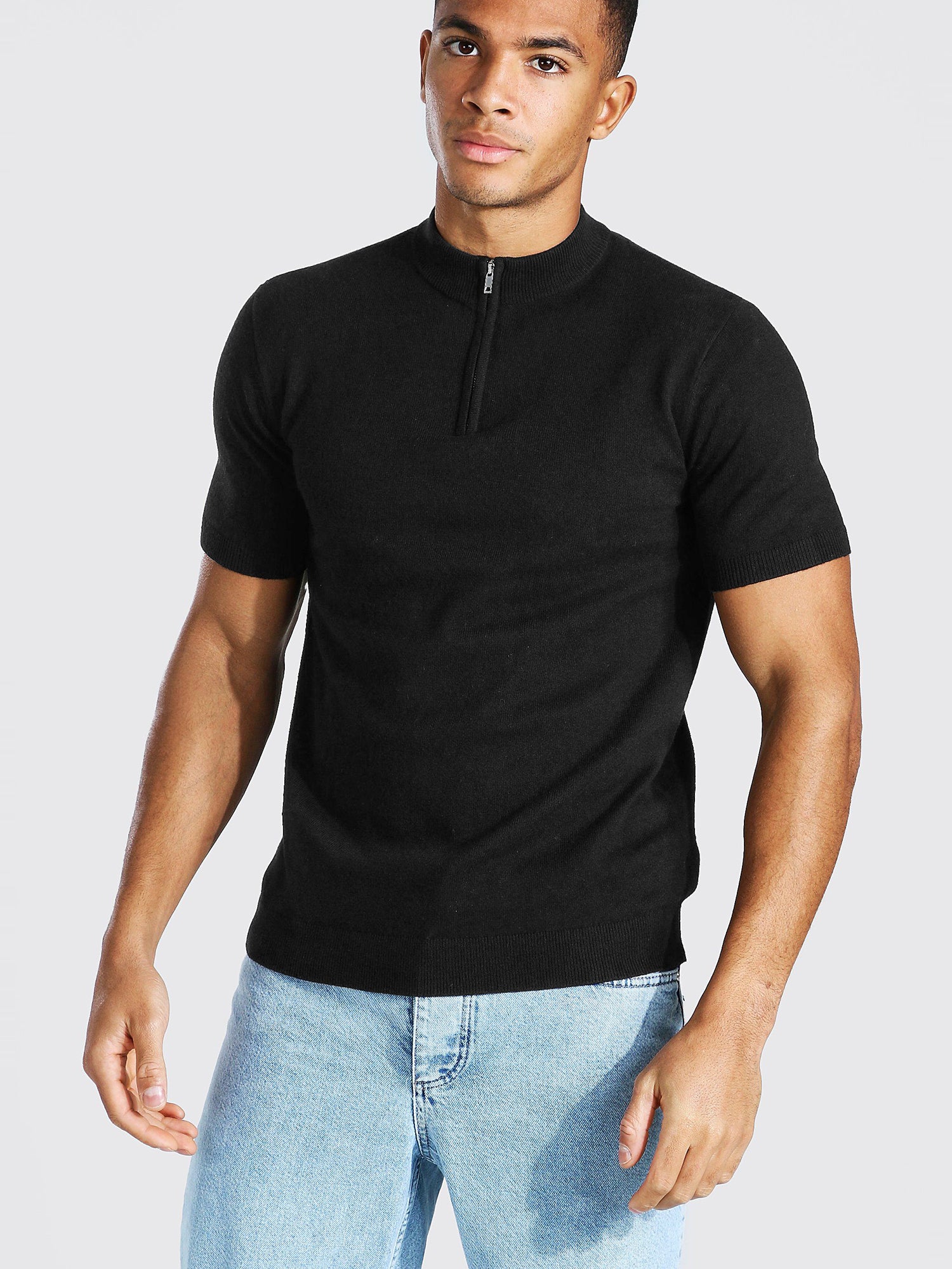 Black half sleeve sweater best sale