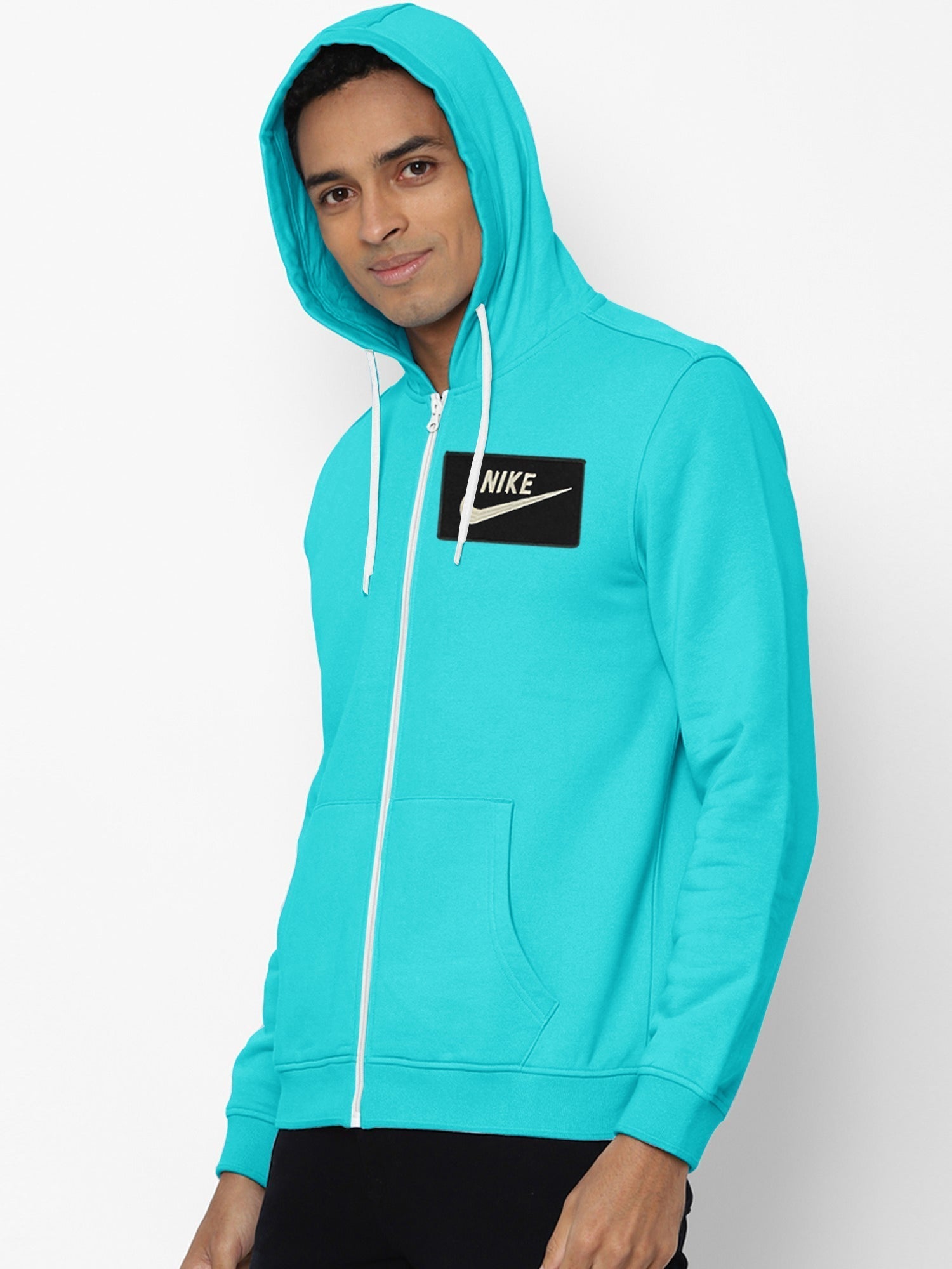 NK Fleece Zipper Hoodie For Men-Cyan-SP53