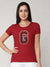 47 Crew Neck Half Sleeve Tee Shirt For Women-Red with Print-