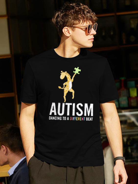 Autism Speaks Single Jersey Crew Neck Tee Shirt For Men-Black-SP2310